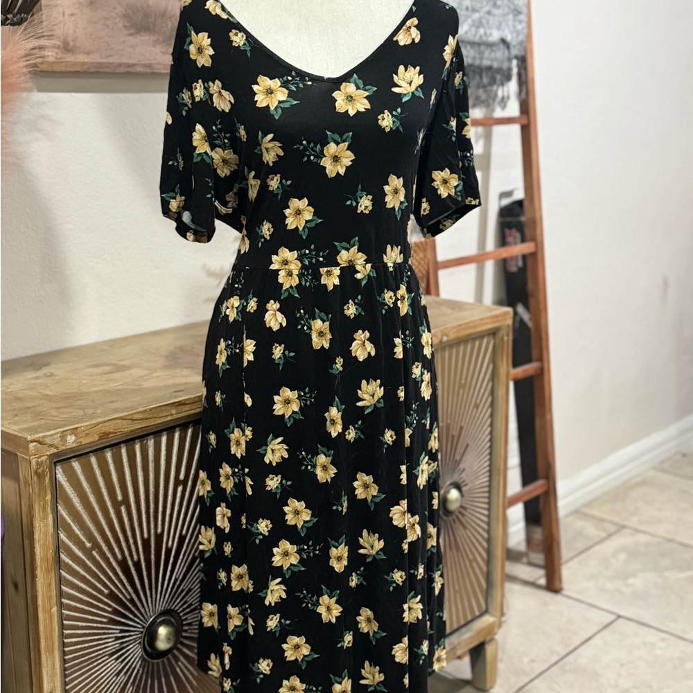 Black Floral Midi Dress